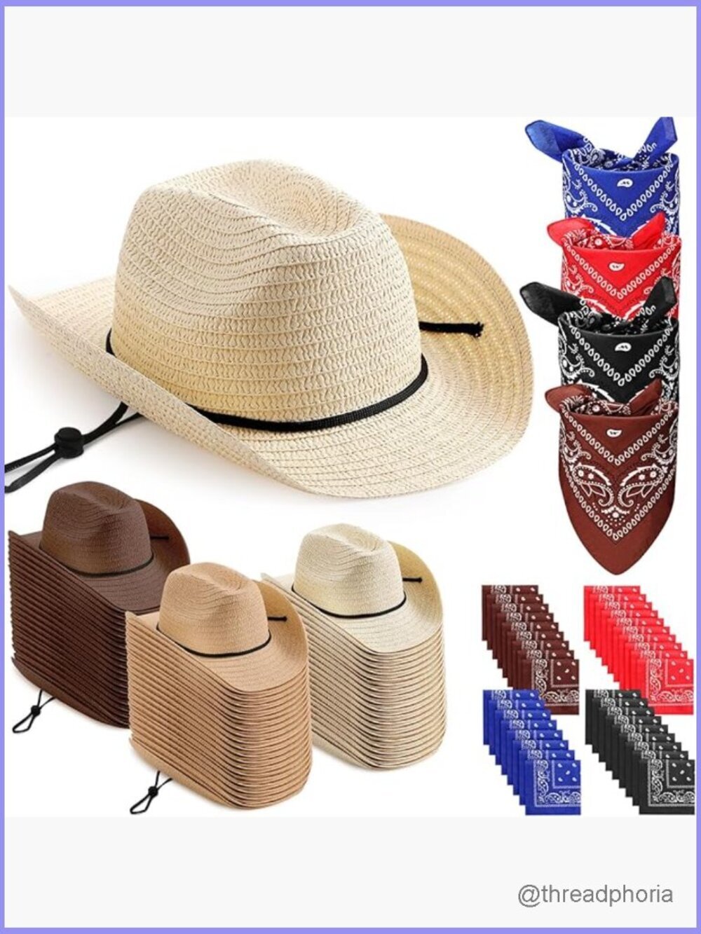 36 Straw Cowboy Hats with Bandanas - Party Favors - Picture 1 of 7